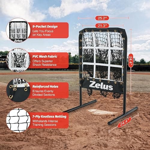 ZELUS Baseball Net with Target Pockets, Pitching Net with Strike Zone, Portable Pitcher Trainer Net, Height Adjustable Softball Baseball Training Equipment for Hitting and Pitching thumbnail 3