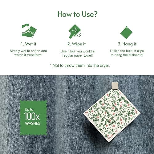 Eulnars Swedish Dishcloths for Kitchen, 8 Pack Green Reusable Paper Towels with Clips, Non-Scratch Swedish Kitchen Towels, Super Absorbent Cellulose Sponge Cloths, Dishwasher Safe, No Odor thumbnail 4