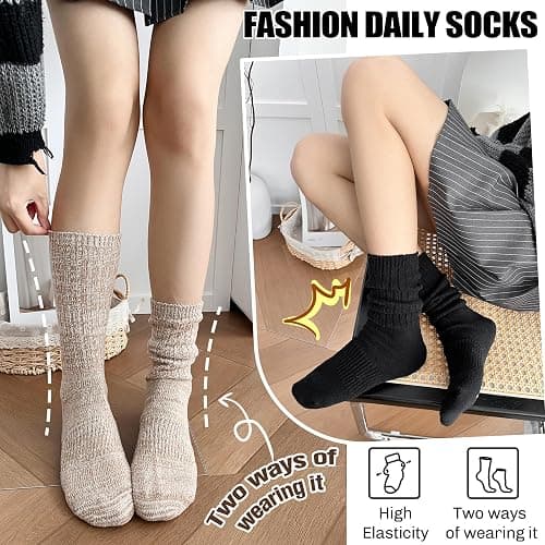 Womens Slouchy Boot Socks Winter Warm Cozy Slouch Scrunch Fuzzy Fluffy Crew Socks 5 Pairs thumbnail 6