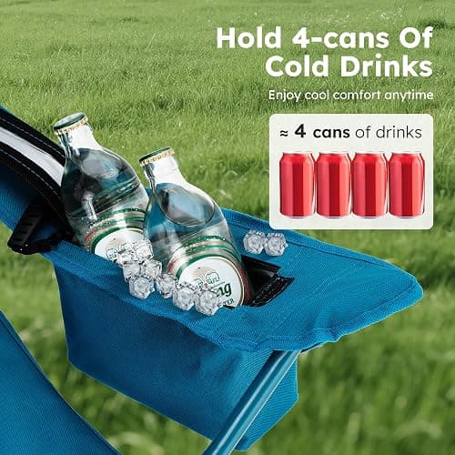 ALPHA CAMP 2-Pack Folding Camping Chair with Cooler Bag & Lumbar Support | Durable steel frame & Oxford fabric. Features 4-can cooler, 350lbs Capacity side pocket,Carry Bag,Cup Holder，Pocket，for Sand thumbnail 5