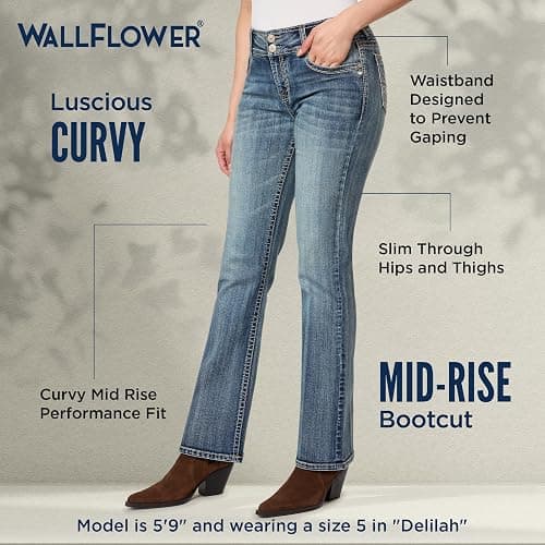 WallFlower Women's Luscious Curvy Bootcut Mid-Rise Insta Stretch Juniors Jeans (Standard and Plus) - 0 Short Jenny thumbnail 4