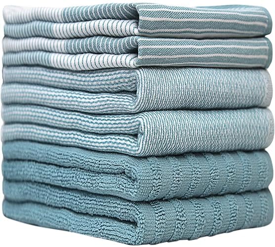 Premium Kitchen Towels (20”x 28”, 6 Pack) | Large Cotton Dish Towels | Flat & Terry Highly Absorbent Kitchen Linen Set with Hanging Loop | Aqua thumbnail 3