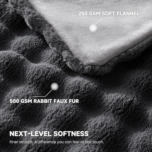 SMRISS Faux Rabbit Fur Bubble Heated Throw Blanket,Darkgrey,50"x62" | Certified by ETL/UL,FCC,OEKO-TEX,12 Heat Levels,5 Time Settings(Up to 8H) Auto-Off,Overheat Protection,Machine Washable thumbnail 6
