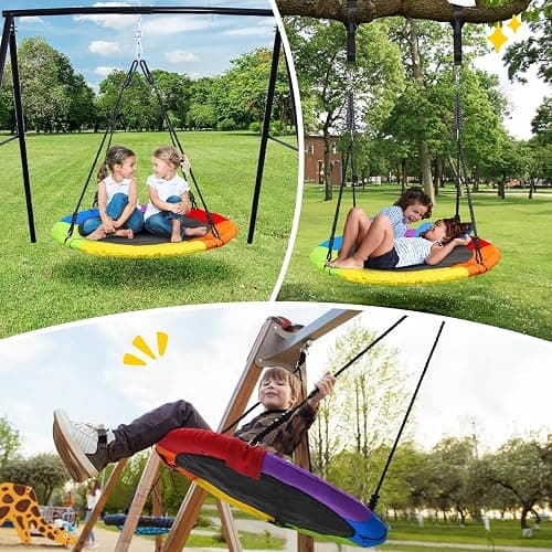 Trekassy 700lbs 40“ Saucer Tree Swing for Kids Adults Outdoor 900D Oxford Waterproof with Pillow, Swivel, 2pcs Tree Hanging Straps thumbnail 6