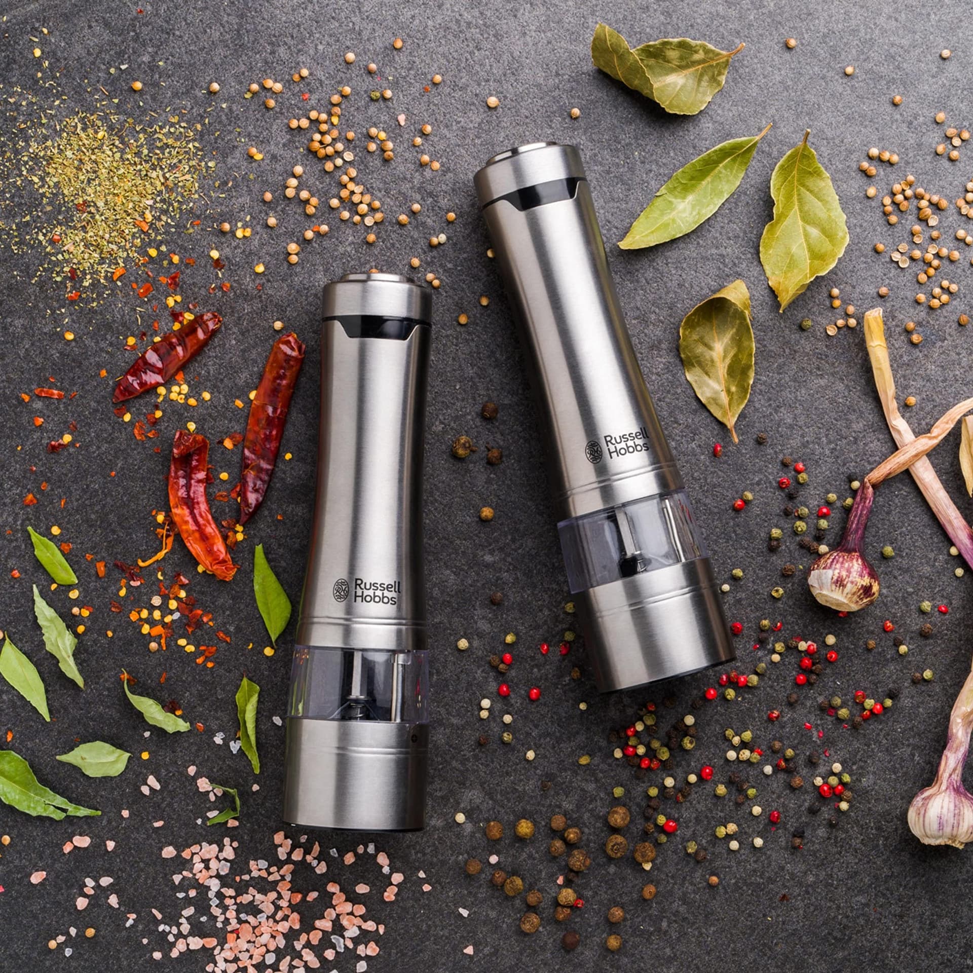 Russell Hobbs RHPK4000 Salt and Pepper Mills, Electric Grinders, One Touch Operation, Brushed Silver thumbnail 6