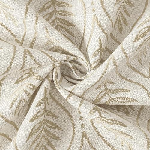 BGment Beige Linen Curtains for Living Room, French Country Leaf Jacquard Botanical Pattern Cottage Core Boho Vintage Grommet Light Filtering Semi Sheer Linen Curtains, 2 Panels, 52 x 84 Inch thumbnail 7