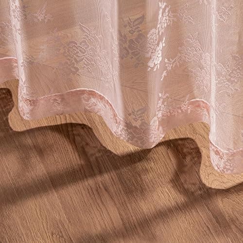MEETSKY Pink Lace Curtains 63 Inch Length, Sheer Pink Curtain for Girls Room, Floral Vintage Light Filtering Short Curtains for Bedroom Princess Room, Lace Drapes 2 Panels, Each Panel 50W x 63L thumbnail 7