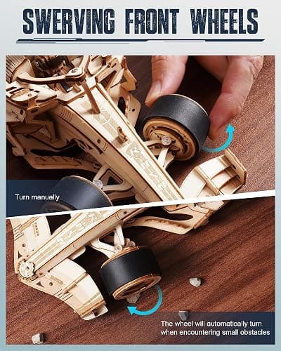 ROKR 3D Wooden Puzzle 1:18 Scale Formula Racing Cars for Adults, 5 Hour Build, Wind up Toys Model Car Kits for Adults to Build, Ideal Gift for Boys and Men thumbnail 5