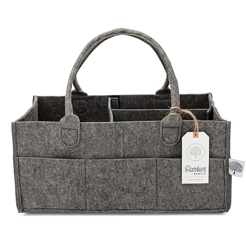 Parker Baby Co. Diaper Caddy - Nursery Storage Bin and Car Organizer for Diapers and Baby Wipes - Charcoal, Large - Image 1
