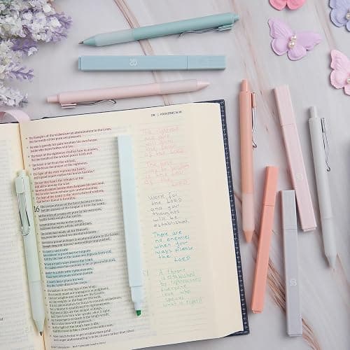 BLIEVE - Aesthetic Highlighters and Gel Pens With Soft Ink And Tip, Bible Highlighters and Pens No Bleed, Dry Fast Easy to Hold, for Bible Journaling Planner School Supplies (Pastel) thumbnail 2