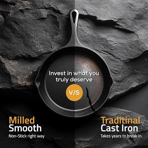 Utopia Kitchen Cast iron Skillets 3 Piece Set, Chefs Pan, Pre Seasoned Cast iron Skillets, 6, 8 & 10 Inches, Easy Use in the Oven, Stove, Grill, or Campfire, Black thumbnail 4