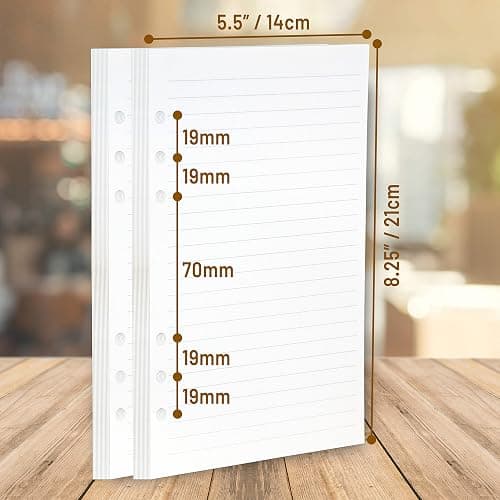 Wanderings A5 6-Ring Binder Planner Inserts - 8 1/4 x 5 5/8" - Thick Cream Color Dotted 120 gsm Loose Leaf A5 Paper Refills Compatible with Filofax 6 Hole 100 Sheets 200 Dot Grid Pages thumbnail 2