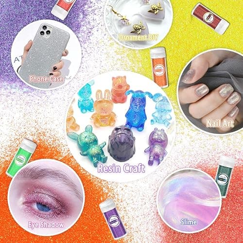 Renfio 32 Colors Iridescent Glitter Set, 16.93oz 480g Ultra Fine Glitter Powder PET 1/128" 0.008" 0.2mm Resin Suppies Assorted Craft Glitter for Fake Nails, Resin Art, Tumblers, Slime, Hair, Bomb thumbnail 5