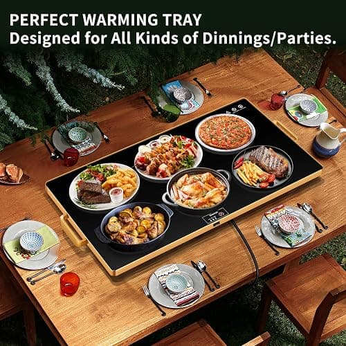 Electric Warming Tray (XXL 32”x18”)，Food Warmers for Parties Buffet with Thermostat & Full Surface Heating, Tempered Glass Warming Mat for Food, Temperature Adjustable Gold Handles Food Warming Mat thumbnail 5