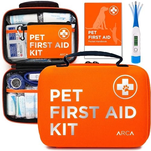 ARCA PET Cat & Dog First Aid Kit for Car - Pet Emergency Kit for Home Office Travel – Dog Camping Essentials with Digital Thermometer, Muzzle & Mini First Aid Pouch - Image 1