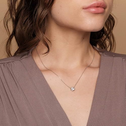 PAVOI 14K Gold Plated Circle CZ Solitaire Necklace | Elegant Bezel Pendant | Dainty Cubic Zirconia Halo Choker Necklaces for Women thumbnail 4
