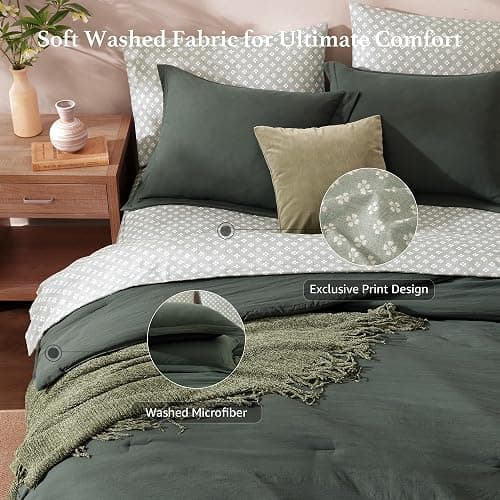Monbix Queen Comforter Set - 7 Pieces Deep Forest Prewashed Bed in a Bag Queen Bedding Sets with Comforters, All Seasons Ultra Soft Comforter Bed Set with Sheets,Pillowcases & Shams thumbnail 4