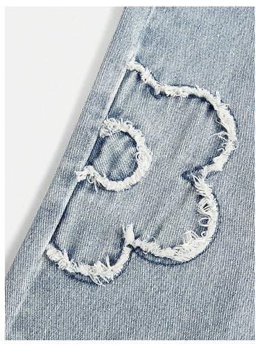 WDIRARA Girl's Bowknot Print Washed Jean Elastic Waist Denim Pants Straight Leg Trousers with Pockets thumbnail 2
