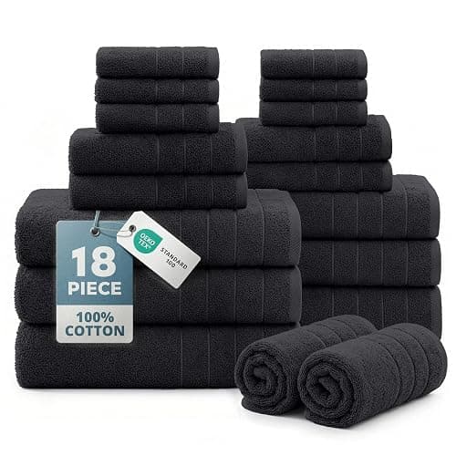 Casa Platino Towel Set Soft Absorbent Quick Dry 100% Cotton - Black | Bathroom Towel Set, Soft & Durable, Ring-Spun, Ideal for Spa & Home, with OEKO-TEX - Image 1