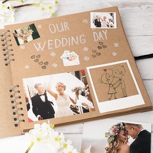 Bstorify 10 x 10 Inches Scrapbook Album For 4 x 6, 8 x 10 Pictures, 70 Pages Brown Thick 200gsm Kraft Paper Corner Protectors, Ribbon Closure - Ideal for Your Scrapbooking, Art & Craft Projects thumbnail 2