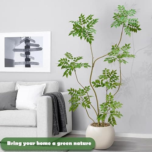 TXABL Autumn Sumac Artificial Fall Tree Artificial Trees with Planter for Home Bedroom Office Indoor Living Room Decoration Artificial Sumac Tree (Green, 6FT) thumbnail 4