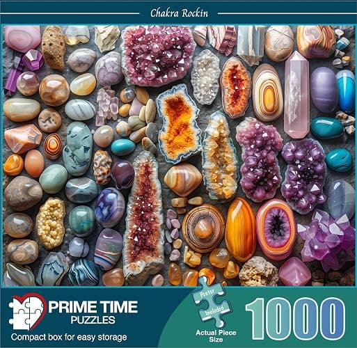 Prime Time Puzzles 1000 Piece Rock Jigsaw Puzzle for Adults - Colorful Crystals and Healing Stones - Challenging Puzzle Perfect for Game Nights - Unique and Difficult - 20x27 inches (Chakra Rockin) thumbnail 4