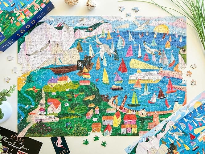 Elena Essex Puzzles für Erwachsene, 1000 Teile – Harbor Bay, 1000 Teile Puzzle für Erwachsene, Puzzles 1000 Teile, Bunte Segelboote, Meer, Strand, Landschaft, Puzzle-Größe 70x50cm thumbnail 2