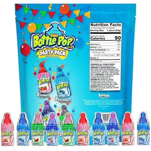 Baby Bottle Pop Candy Lollipops Variety Pack - 10 Ct Individually Wrapped Suckers with Powdered Dip - Assorted Bulk Candy for Kids Party Favors, Goodie Bags, Baby Shower & Gender Reveal thumbnail 2