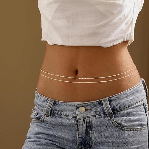 NECOCY 14K Gold Plated Waist Chain for Women, Sexy Beach Layered Belly Belt Chain Waterproof Beads Chain Adjustable Snake Cross CZ Waist Body Chain Summer Body Jewelry Accessories for Women thumbnail 3