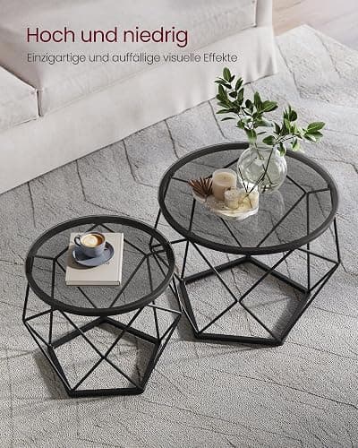 VASAGLE Couchtisch rund, 2er Set, Wohnzimmertisch, Beistelltisch, modern, abnehmbare Tischplatte, für Wohnzimmer, schiefergrau-tintenschwarz LGT040B03 - Schiefergrau + Tintenschwarz thumbnail 5