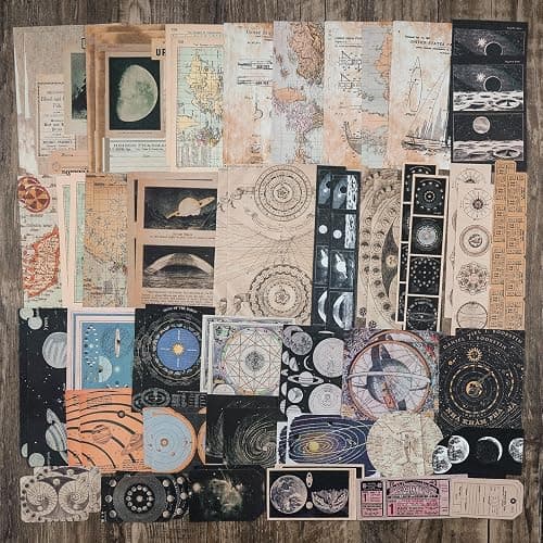 Knaid Vintage Scrapbook Supplies Pack (200 Pieces) for Witchy Junk Journal Bullet Journals Planners Space Moon Paper Stickers Craft Kits Collage (Celestial) thumbnail 4