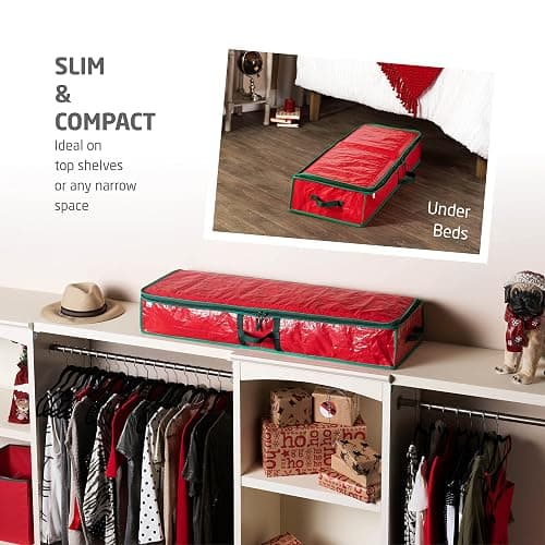 ZOBER Gift Wrapping Paper Organizer Storage - 40" Gift Wrap Storage Containers With Interior Pockets For Bows, Tags & Ribbons - Wrapping Paper Holder, Waterproof, Fits 24 Standard Rolls, Red thumbnail 4