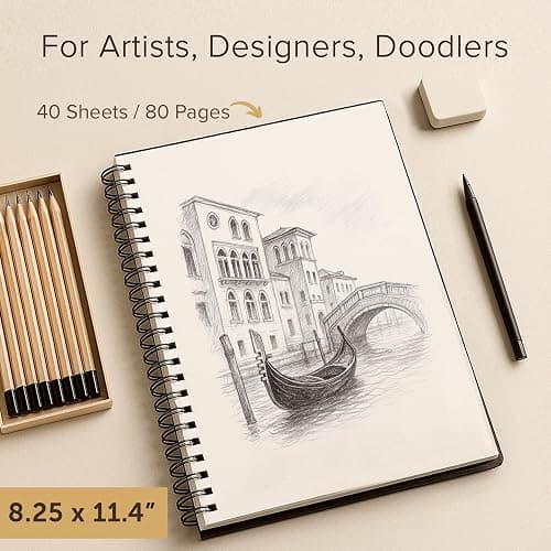 Artist’s Sketchbook Hardcover – 200GSM Very Thick Paper – Large, Spiral Sketch Book for Drawing and Mixed Media – Sketch Pad, Art Book - 8.25 x 11.4, 40 Sheets / 80 Pages thumbnail 4