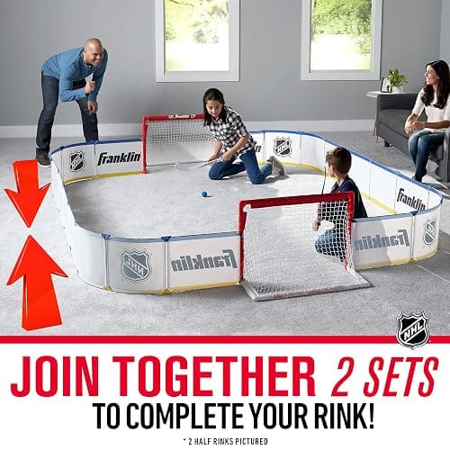 Franklin Sports Mini Hockey Rink Set - Half Rink Knee Hockey Goal, Mini Sticks, and Ball Set - Indoor Mini Hockey Rink - Official NHL Licensed White thumbnail 4