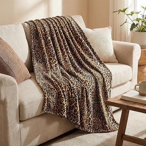MACEVIA Flannel Fleece Throw Blanket for Couch, Leopard Print Blanket for Adult, Lightweight Cozy Soft Cheetah Blanket for Bed Sofa 260GSM, Suitable for All Seasons (Brown Leopard,50x60inches) thumbnail 2