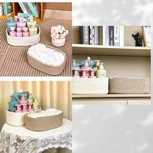 QFLQFL Small Woven Storage Basket,Medium Storage Baskets,Mini Cotton Rope Basket,For Shelves,Nursery,Office,Bathroom,And More–Perfect For Organizing&Décor thumbnail 6