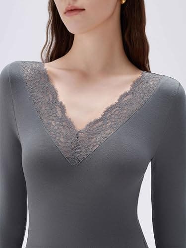 SUUKSESS Cloud Cashmere Women Basic Tops V Neck Boat Neck Lace Long Sleeve Shirt thumbnail 3