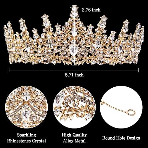 Fesciory Gold Crown for Women Crystal Princess Tiaras Rhinestone Queen Headband Wedding Bridal Hair Accessories Birthday Prom Pageant Party Coming of Age Ceremony Photo Props thumbnail 5