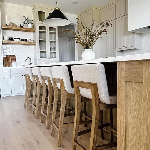 Nathan James Gracie Modern Counter Height Bar Stool with Back, Counter Stool Upholstered Chair with Natural Flax White Fabric and Brushed Wooden Legs, Natural Flax/Brown, Set of 2 thumbnail 5