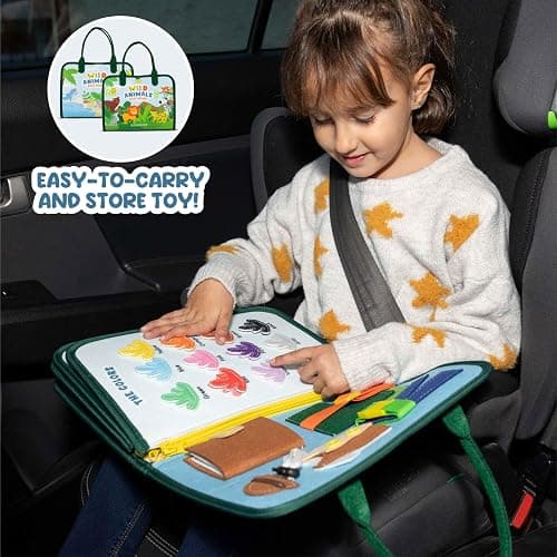 BONNYCO Busy Board for 1 Year Old Animals. Montessori Busy Book for Toddlers 1-3 2-4, Felt Quiet Book Baby. Montessori Toys, Toddler Learning Toys for Travel, Airplane, Car. Educational Activity Board thumbnail 5