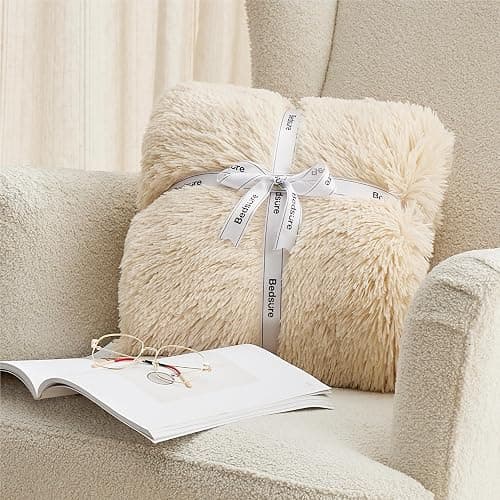 Bedsure GentleSoft Fluffy Beige Throw Blanket for Bed, Faux Fur Gifts Beige Decor Light Tan Khaki Blanket Neutral Decoration for Home, Soft Cozy Fuzzy Plush Thick Warm Sherpa Fleece Cute Stuff, 50x60 thumbnail 7
