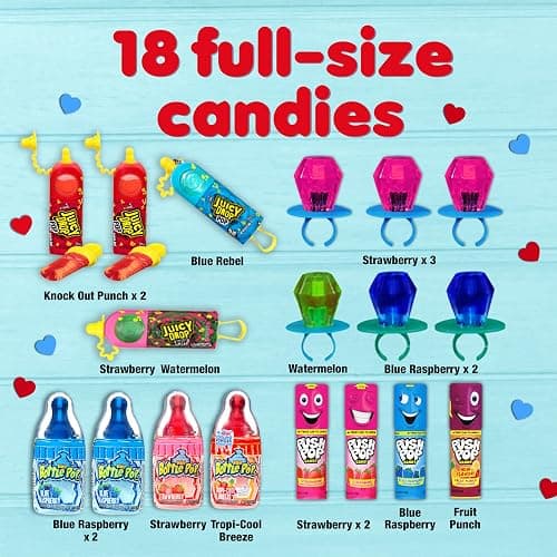 Candy Variety Pack, 18Ct Assorted Valentine's Candy Lollipops, Bulk Individually Wrapped Ring Pop, Push Pop, Baby Bottle Pop & Juicy Drop, Birthday Party Favors, Valentine's Gifts, Kids Goodie Bags thumbnail 4