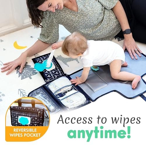 Kopi Baby Portable Diaper Changing Pad - Baby Diaper Changer Travel Bag with Wipes Pocket, Smart Design Portable Changing Mat, Infant Travel Station Kit, Gift for Newborn Girl & Boy - Black Arrows thumbnail 5