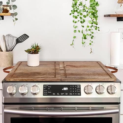 Wooden Stove Top Cover Board for Gas Burner & Electric Stove, Mango Wood Noodle Board Stove Cover with Handle for Gas Stovetop 4 & 5 Burners, Stove Top Cutting Board Oven Top Cover Cooktop Protector - Image 1