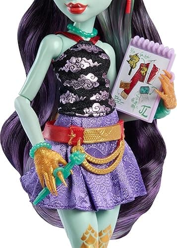 Monster High Jinafire Long Doll, Dragon with Pet Dog Cloudy “Yun Yun” and 7 Accessories Like Sketch Pad, Yogurt Drink, Backpack and More thumbnail 5
