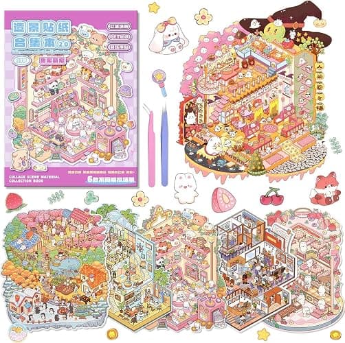 3D Sticker Scene Book,Miniature Craft Kit with 9 Sticker Sheets & 6 Cozy Room Cards for Kids and Adults DIY thumbnail 2