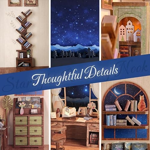 Dolphin Island DIY Book Nook Kit for Adults, 3D Wooden Puzzle Booknook Miniature House Kit (Starlight Reading Nook) thumbnail 4