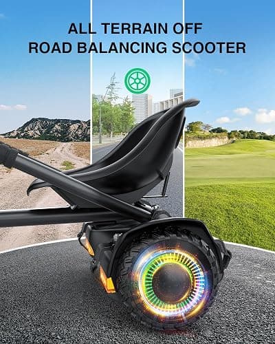 Gyroor Scooter with Adjustable Seat Attachment, 6.5" All-Terrain Self Balancing Scooter, 500W Motor, LED Lights & Bluetooth for Kids and Adults, Black thumbnail 5