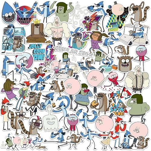 Regular Show 50ct Vinyl Large Deluxe Stickers Variety Pack - Laptop, Water Bottle, Scrapbooking, Tablet, Skateboard, Indoor/Outdoor - Image 1