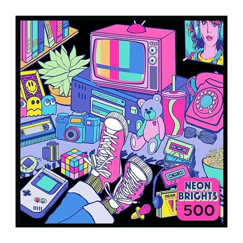 RoseArt - Neon Brights - 1980s - 500 Piece Jigsaw Puzzle, Retro-Inspired, Vibrant Neon Colors, Ages 12 and Up thumbnail 4